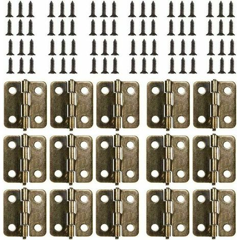 Charnière plate 18 x 15 mm, 50 mini charnières rétro en bronze antique, charnière de porte durable et robuste avec 200 vis pour boîte à bijoux, armoire, accessoires de bricolage (bronze) (1/5)