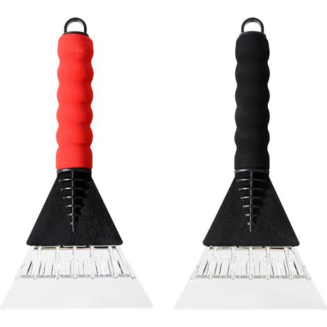 Lot de 2 pelles à neige pour voiture avec revêtement en caoutchouc antidérapant, pelle à glace polyvalente et durable pour pare-brise, outil de déneigement compact (noir et rouge) (1/5)