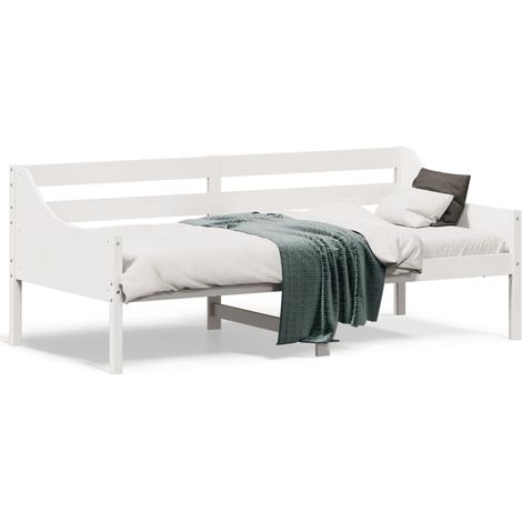 Lit de jour Blanc 90x190 Bois de pin massif (1/5)