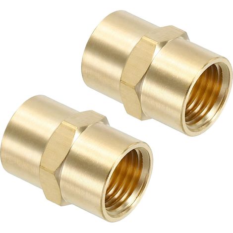 1/4" x Raccord Coupleur laiton NPT, 2 Pack femelle hexagonal pour tuyauterie de plomberie domestique Bases pommeau douche, Couplage, Or - (1/5)