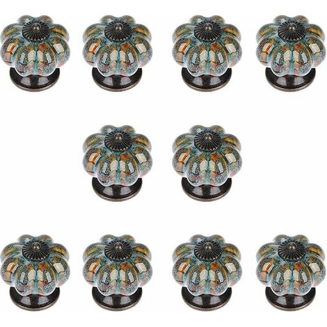 SHINING HOUSE 10er-Pack Keramikknöpfe mit bunten Kürbisknöpfen und Griffen für Schränke, Küchen- und Badezimmerschränke (blau)