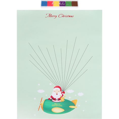 Personalisierte Weihnachtsleinwand mit Fingerabdruck – Festlicher Signaturbaum mit Cartoon-Weihnachtsmann – Kreative Wanddekoration für Zuhause (1/3)