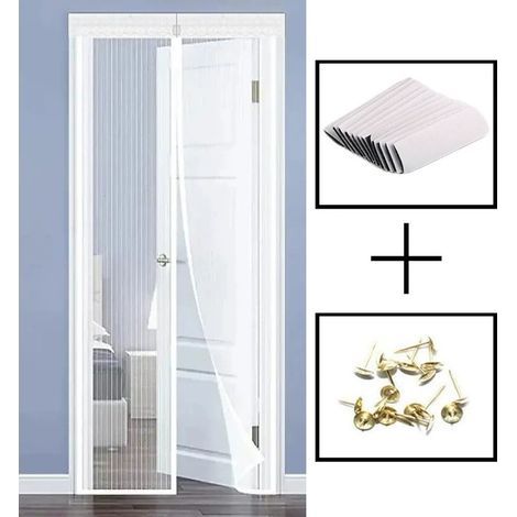 Magnetische Moskitonetztür, gestreifte Spitze, 90x210cm (weiß) (1/5)