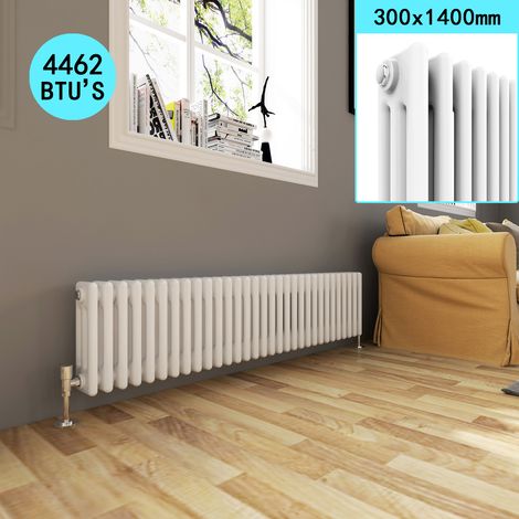 ELEGANT 300 x 1400 mm Rads Traditional Radiator Cast Iron Style Horizontal Radiator White Triple Horizontal Column Radiators (1/5)