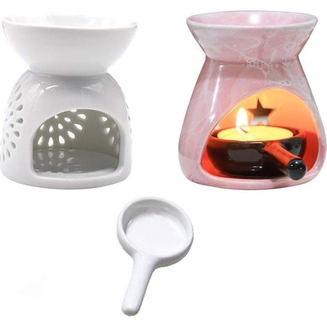 Brûleur d'huiles essentielles en céramique blanche avec cuillère, brûleur de cire parfumée, style élégant pour le bureau (1/4)