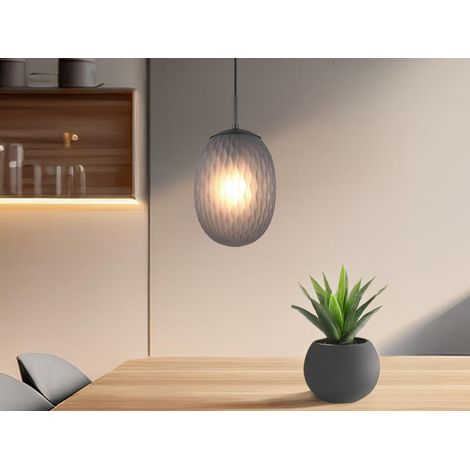 Kleine Pendelleuchte FACETTE mit Rauchglas Lampenschirm oval, Ø 17cm
