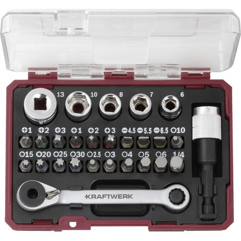 Boîte d'embouts avec mini clé à cliquet 1/4', 27 pcs. - KRAFTWERK - 306.378.008 (1/4)
