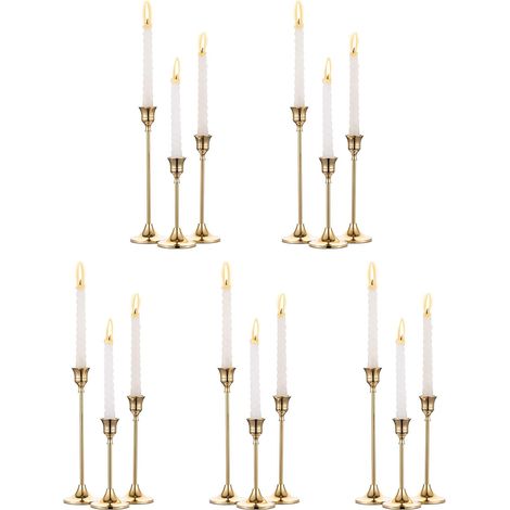 Ensembles de 5 (15 Pièces) Chandeliers en Laiton Doré,Bougeoirs, Chandeliers Décoratifs Vintage et Modernes pour Chandelier pour Manteau de Table, Cadeau de Pendaison de Crémaillère pour Mariage