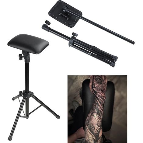 Reposabrazos ajustable para tatuajes - Diseño ergonómico, altura ajustable, reposabrazos de piel portátil y plegable - Suministros y accesorios esenciales para tatuajes (1/5)