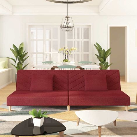 Canapé-lit 2 places convertible, tissu rouge bordeaux, 2 oreillers, 200 x 84,5 cm - PANGIVO (1/5)