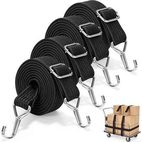4x Spanngummi mit Haken, 2m x 3cm, verstellbar, für Gepäckträger & Camping