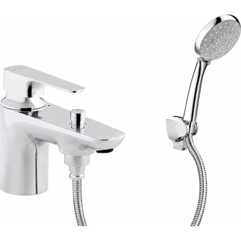 Set de grifo mezclador mecánico para bañera JACOB DELAFON Aleo con cabezal de ducha, soporte y manguera cromados (1/5)