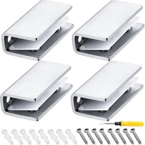 Clip Verre 4pcs Pinces à Verre,Verre en Acier 304 Inoxydable 8-12 mm Supports D'étagère en Verre Pince en Verre Réglable (1/4)