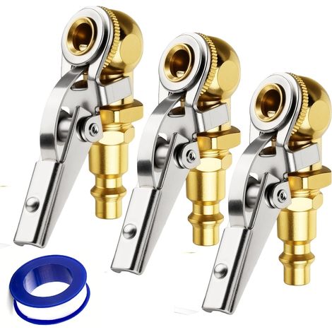 1/4 Inch Female NPT Closed Ball Tire Chuck with Clip  Locking Air Chuck Tire Inflator with Quick Connect, Clip-On Air Chucks for Tires for Truck RV Auto Car Air Compressor, Copper Material (1/5)