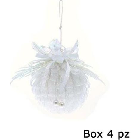 4 sfere decorate per albero di natale - colore bianco - addobbi natalizi decorazioni