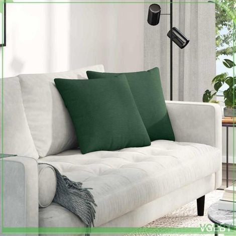 Coussins de canapé - ABI - Velours côtelé - 45 x 45 cm - Housses amovibles - Vert foncé (1/5)