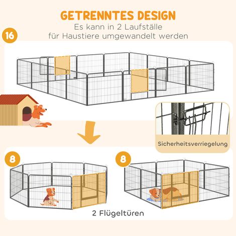 Parc pour chiots 16 pièces, enclos flexible avec 16 panneaux de grille, porte, bâche de protection, hauteur 60 cm, barrière pour animaux de compagnie chien chat chiot, parc d'intérieur et extérieur (1/4)