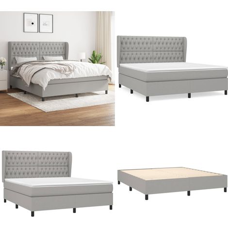 Sommier à lattes de lit avec matelas Gris clair 180x200cm Tissu - Lit Plateforme - Lit Tapissier - Literie - Matelas À Ressorts Ensachés - Têtière Ajustable - Home & Living (1/5)