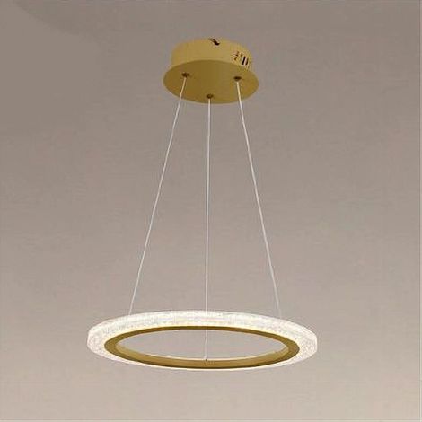 TrAdE Shop Traesio - Lampadario A Sospensione Led 24 Watt Cerchio Anello Effetto Cristallo Oro 31913 - (1/4)