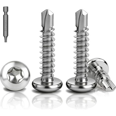 120 Pièces Torx Vis Autoforeuse Metal, M3.9x19mm Vis Autoperforante à Tôle Autotaraudeses Inox 410 Torx Tête Bombée Ronde DIN 7504 pour Aluminium Plastique Bois Tôle, Avec 1 TX15 (1/5)