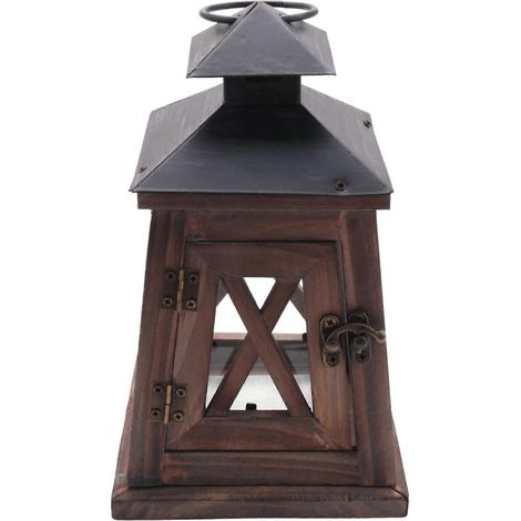 Lanterne décorative rustique en bois, bougeoir suspendu vintage pour intérieur et extérieur, style rustique vintage (1/5)