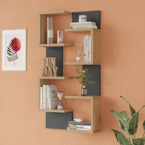 Set Omn 2 Scaffali da Parete Libreria a Muro 93x24x15 cm Effetto Legno / Antracite [en.casa]