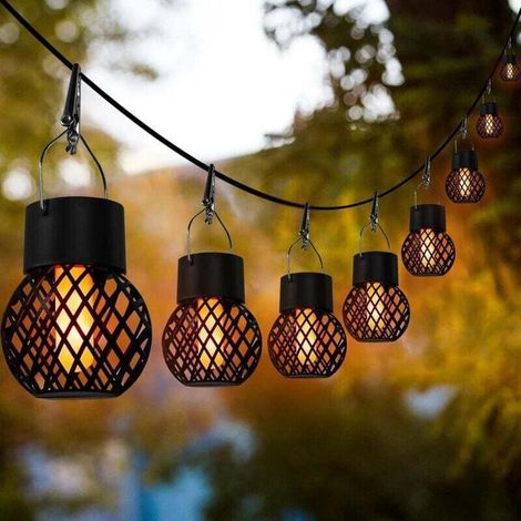 Juego de 8 faroles solares colgantes impermeables IP65 con 6 LED, luz cálida, para decoración exterior en jardines, balcones, camping y bodas. (1/4)