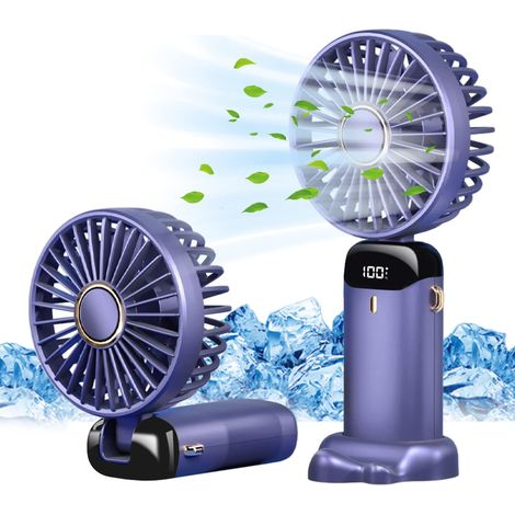 Ventilateur portable rechargeable par USB avec 5 vitesses,mini ventilateur de bureau pliable avec écran LED pour la maison, le bureau,la chambre à coucher, les voyages en plein air (Violette)