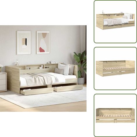 The Living Store Tagesbett mit Schubladen ohne Matratze Sonoma-Eiche 90x190 cm - Tagesbett - Schlafsofa - Gästebett - Doppelbett - Holzrahmen