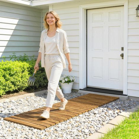 Carbonisé 120x38 cm - Sentier de jardin en bois Chemin piéton droit enroulable conçu pour l’extérieur Résistance aux intempéries