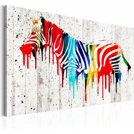 Tableau zèbre coloree - 120 x 80 cm (1/4)