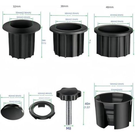 8 pièces Accessoire de parasol, Anneau de réduction, Vis M8, Plastique robuste, Pour fixation extérieur (1/5)