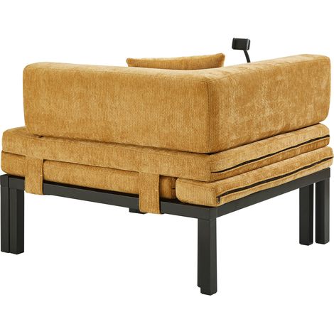 Gelbes klappbares Einzel-Schlafsofa aus Stoff mit Holzgestell (1/5)