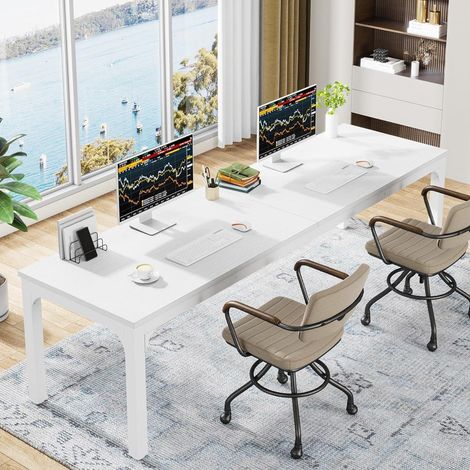 Doppelter Schreibtisch 200cm Weiß für 2 Personen, Home Office & Büro (1/5)
