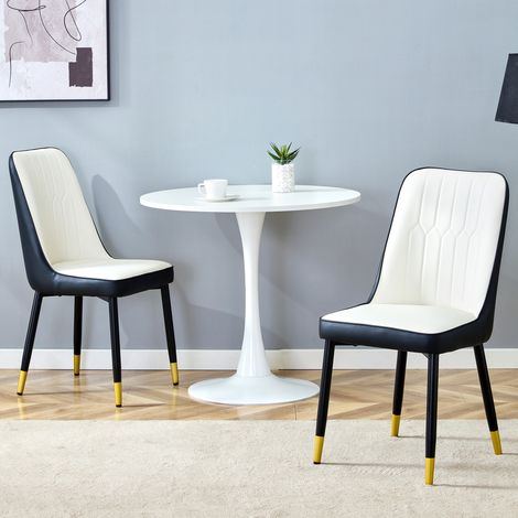Lot de 2 chaises de salle à manger avec pieds en métal, dossier en similicuir PU, noir et blanc