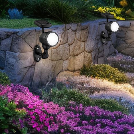 Außenleuchte Solarlampe Solarleuchte Steckleuchte Lampe Garten, IP44 Erdspieß Akku beweglicher Spot, schwarz, 1x LED warmweiß, LxH 8,5x17cm, 2er Set