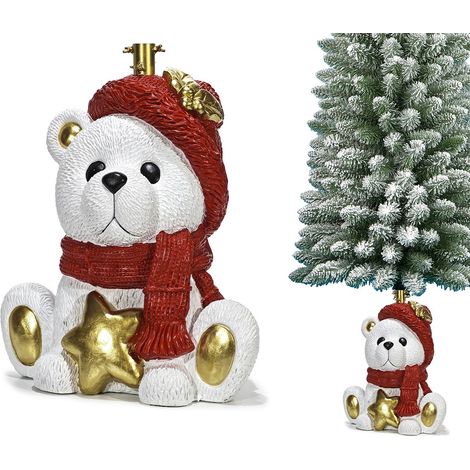 Base Albero di Natale Orsetto Bianco 50x36x54 cm Supporto Decorativo per Tronco orso polare con Sciarpa Rossa e Stella Oro Piedistallo Scenografico Statua Natalizia per Casa e Negozi (1/5)
