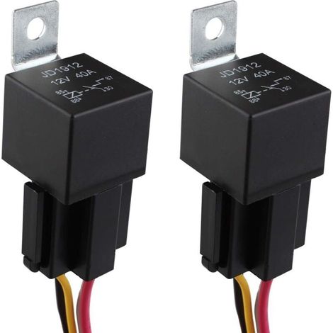 12V 40A Voiture Relais avec Faisceau de Câble Coloré, 5 Broches SPDT Relais pour Moto Camion Bateau, Commutateurs et Démarreurs de Service Lourd, Imperméable, Paquet de 2 (1/3)