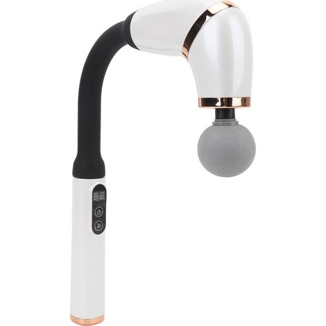 Pistolet de massage avec poignée d'extension, forme en U, massage des tissus profonds, 4 têtes de massage, 6 niveaux de vitesse, pistolet de massage à percussion blanc (1/5)