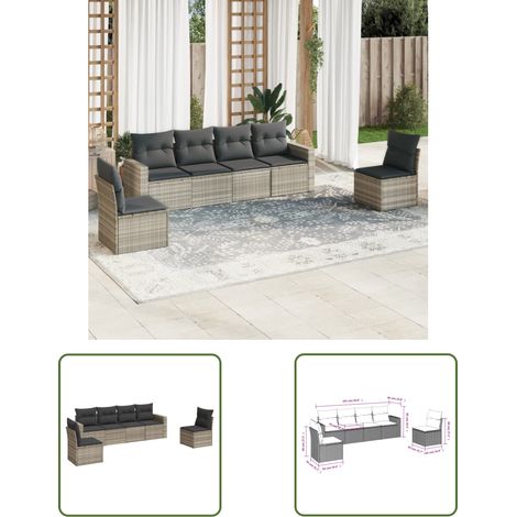 vidaXL 6-tlg. Garten-Sofagarnitur mit Kissen Hellgrau Poly Rattan