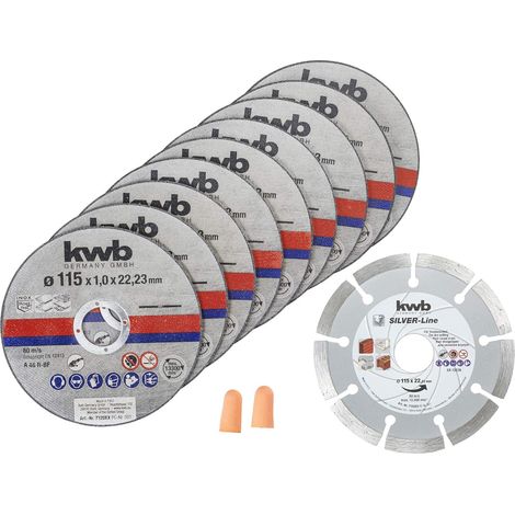 kwb Trennscheiben + Diamantscheibe, Ø Dünn Diamant Winkelschleifer 115 mm Trenn-Scheibe f. Edel-Stahl INOX in Aufbewahrungs-Dose inkl. Ohrstöpsel 115 x 1 x 22,23, Ø (1/4)