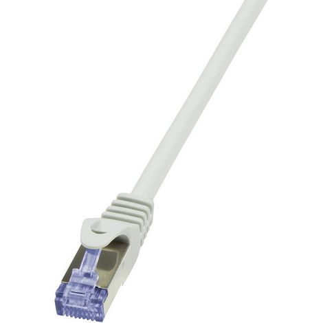 LogiLink CQ3092S RJ45 Câble réseau, câble patch CAT 6a S/FTP 10.00 m gris ignifuge, avec cliquet d'e (1/2)
