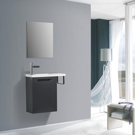 BERNSTEIN - Mobile lavabo MDF Antracite opaco 55x22x52cm + foro rubinetto 1 anta cerniera flessibile portasciugamani Nero - TABLO 400	Antracite lucido