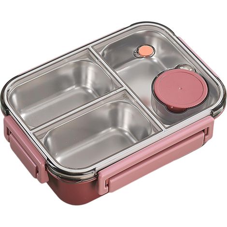 Boîte à lunch Ben-to en acier inoxydable pour enfants, boîte à lunch métallique étanche à 3 compartiments, grande capacité, en acier inoxydable 304, idéale pour l'école et le bureau. (1/5)