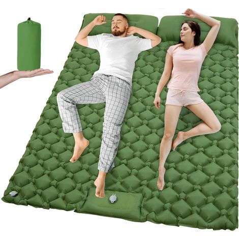 (Vert) Matelas gonflable double pour camping, ultraléger, pliable, tapis de sol (1/5)