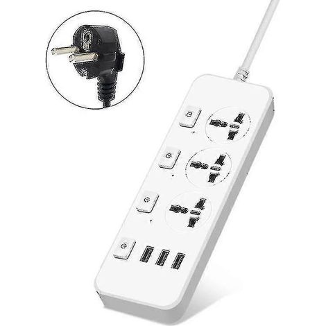 Multiprise parafoudre 5V 2,1A avec 3 prises et 3 ports USB (normes US/UK/EU) (1/5)
