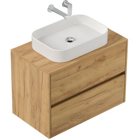 Badmöbel Taifun 80cm mit rechteckigem Aufsatzwaschbecken eiche gold
