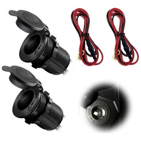 2 tomas de mechero impermeables de 12V/24V para uso marino con cable de 1m, toma de corriente CC impermeable con tapa protectora contra el polvo, accesorios para coche, moto, barco y camping. (1/5)