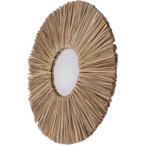 Tresse murale ronde miroir décoratif suspendu en jonc de mer pour chambre salon décoration intérieure couleur naturelle (1/5)