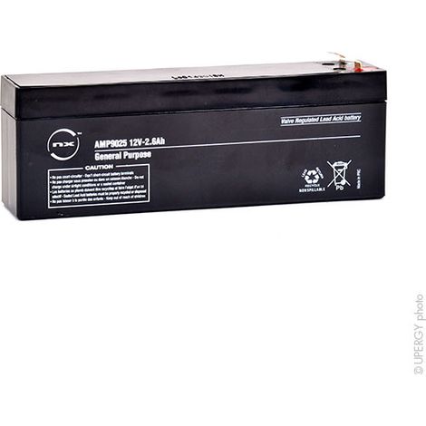 NX – Batterie plomb AGM 12V 2.6Ah – Technologie étanche pour applications générales – Poids 0,91 kg – Dimensions 178x34x66mm